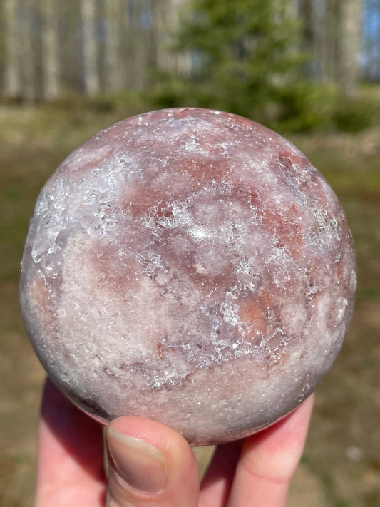 Pink Amethyst Sphere: Radiant crystal ball with delicate pink tones