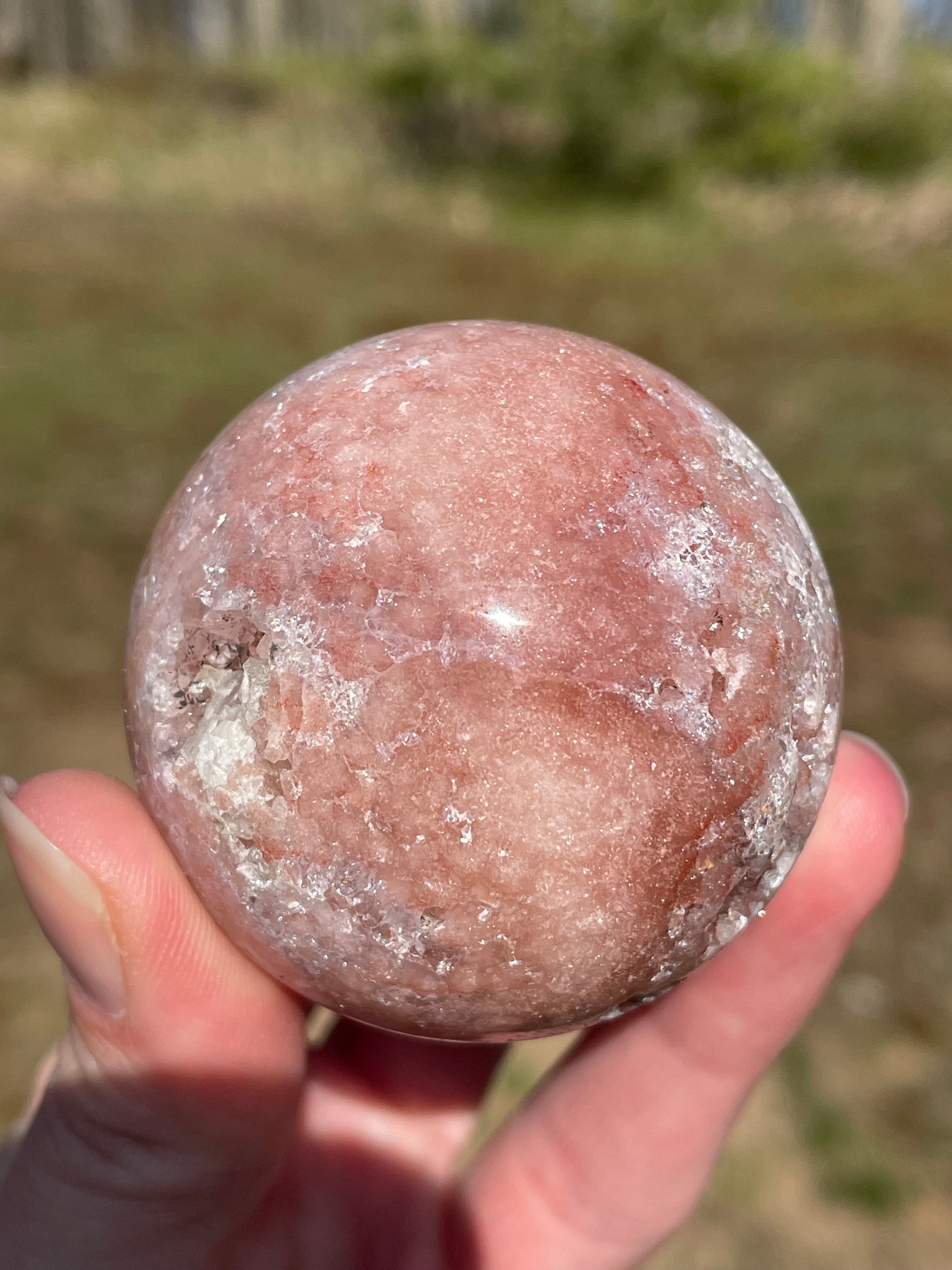 Pink Amethyst Sphere: Radiant crystal ball with delicate pink tones