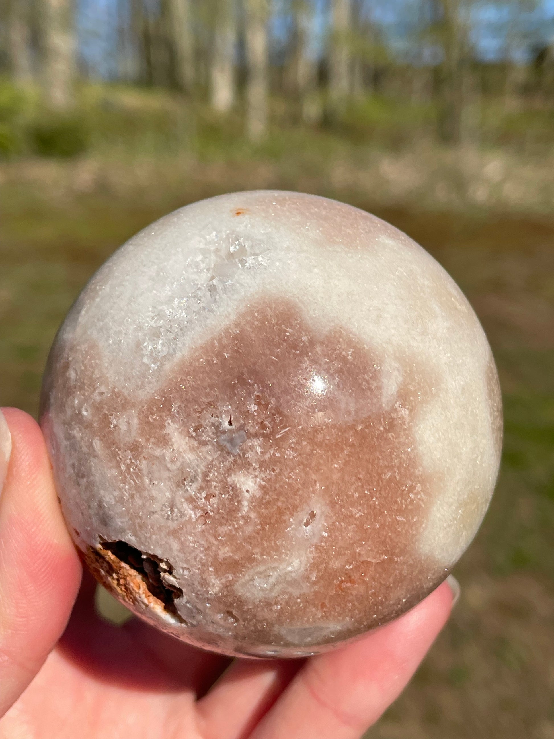 Pink Amethyst Sphere: Radiant crystal ball with delicate pink tones
