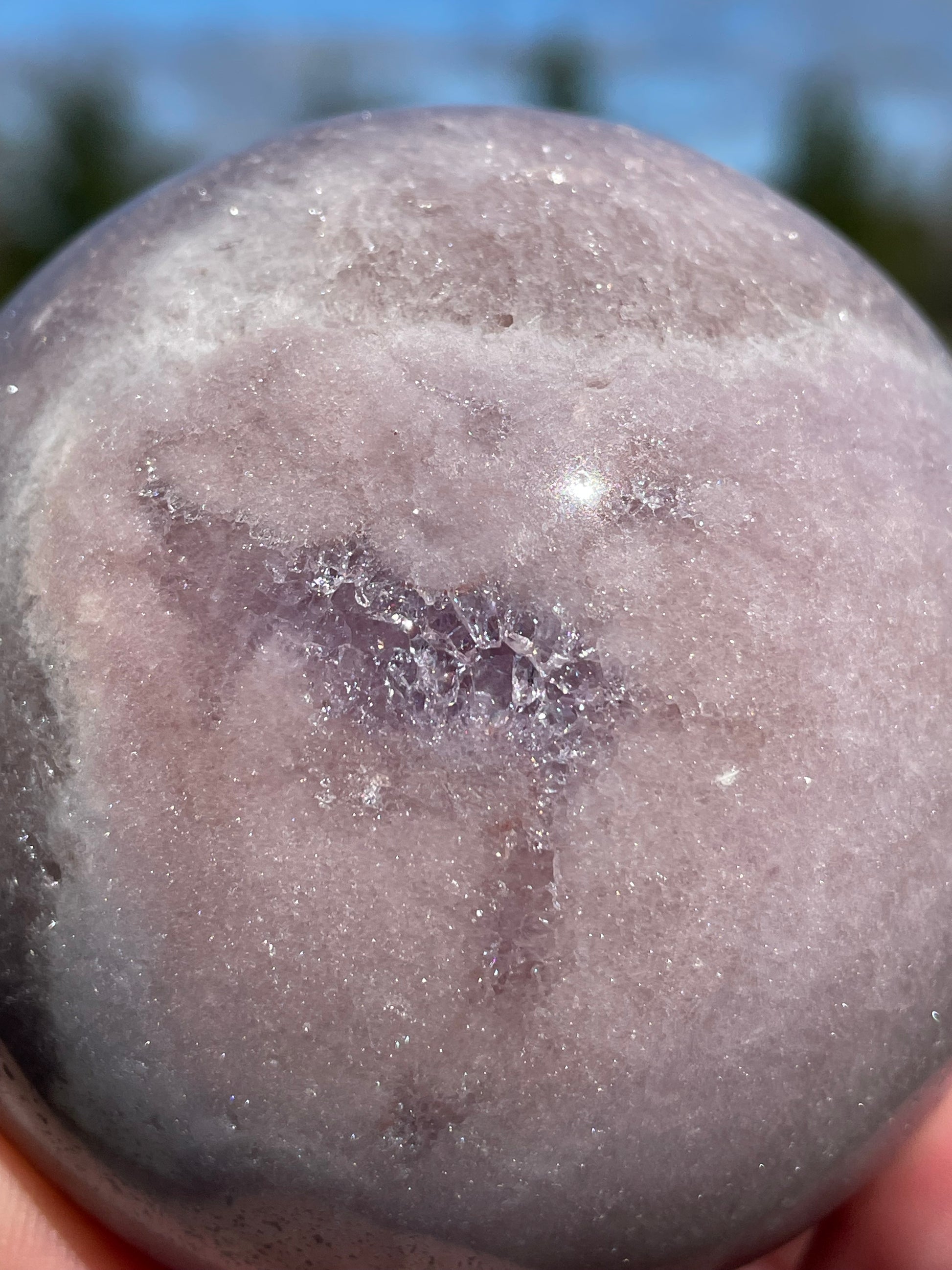 Pink Amethyst Sphere: Radiant crystal ball with delicate pink tones