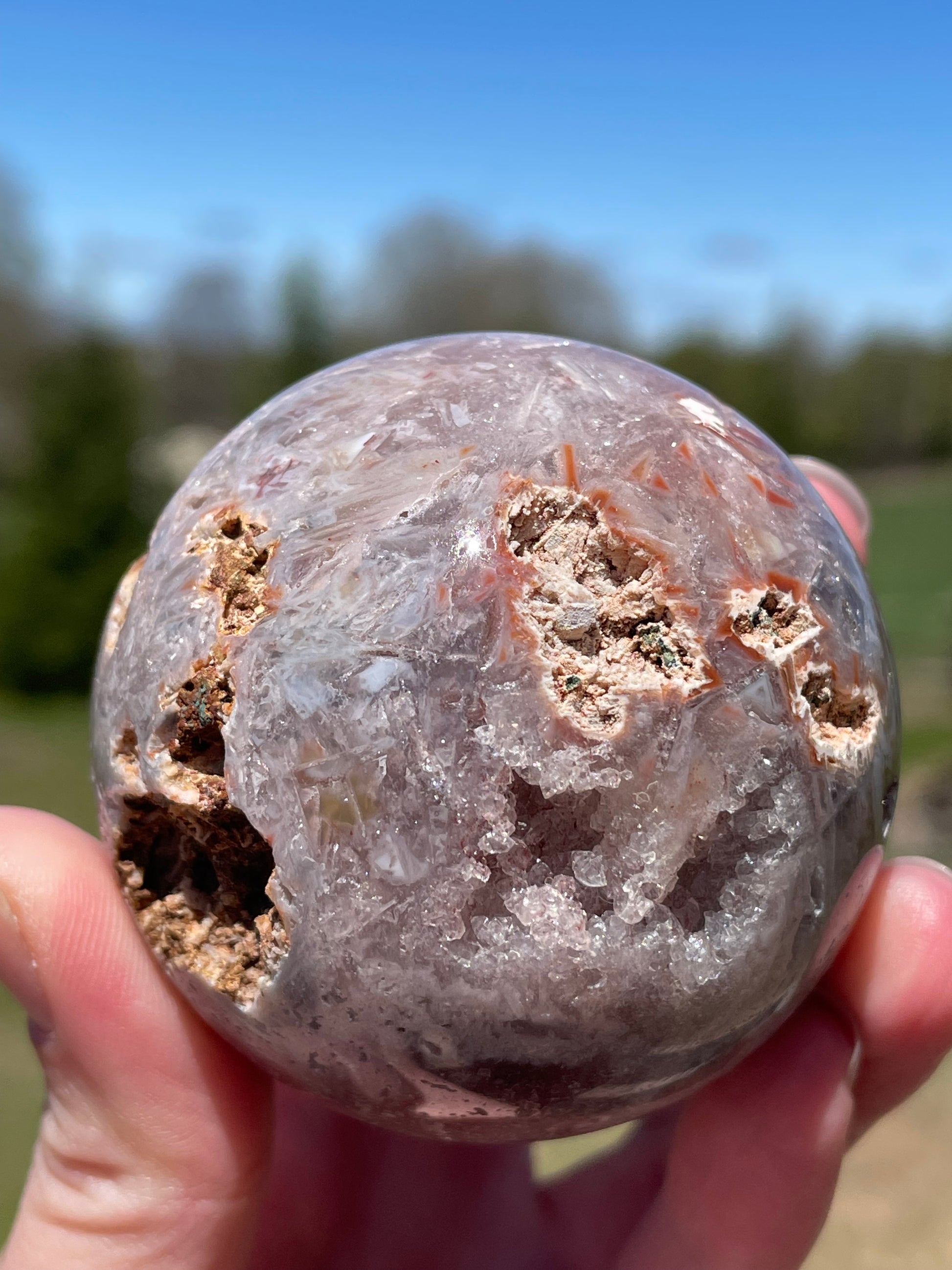 Pink Amethyst Sphere: Radiant crystal ball with delicate pink tones