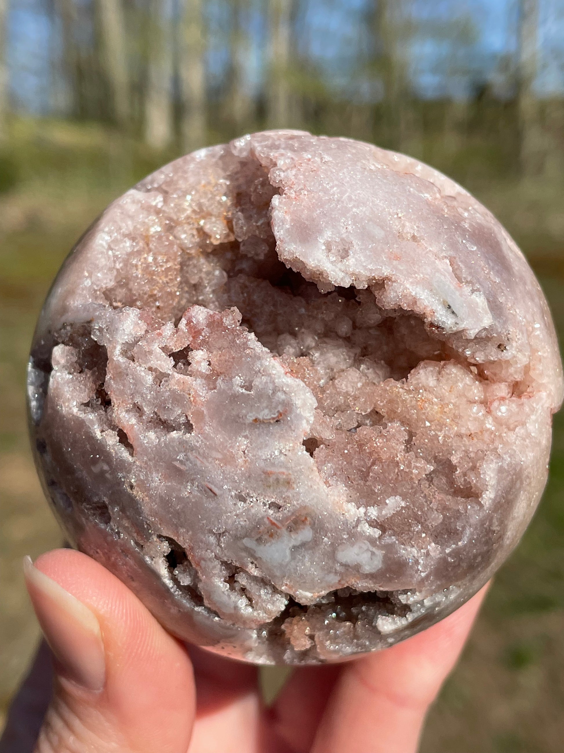 Pink Amethyst Sphere: Radiant crystal ball with delicate pink tones