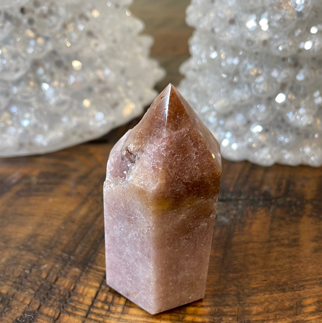 Pink Amethyst druzy tower, showcasing delicate crystalline formations in a soothing hue for a truly enchanting natural beauty.