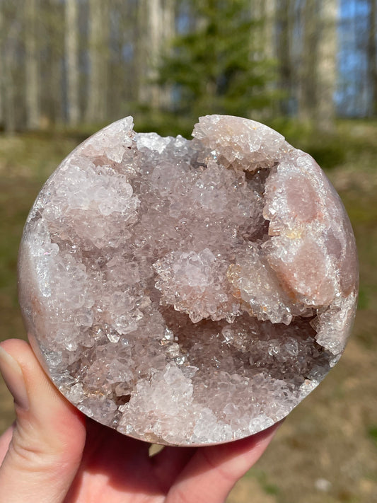 Pink Amethyst Sphere: Radiant crystal ball with delicate pink tones