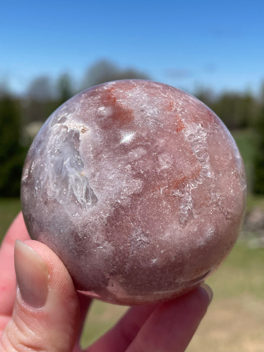 Pink Amethyst Sphere: Radiant crystal ball with delicate pink tones