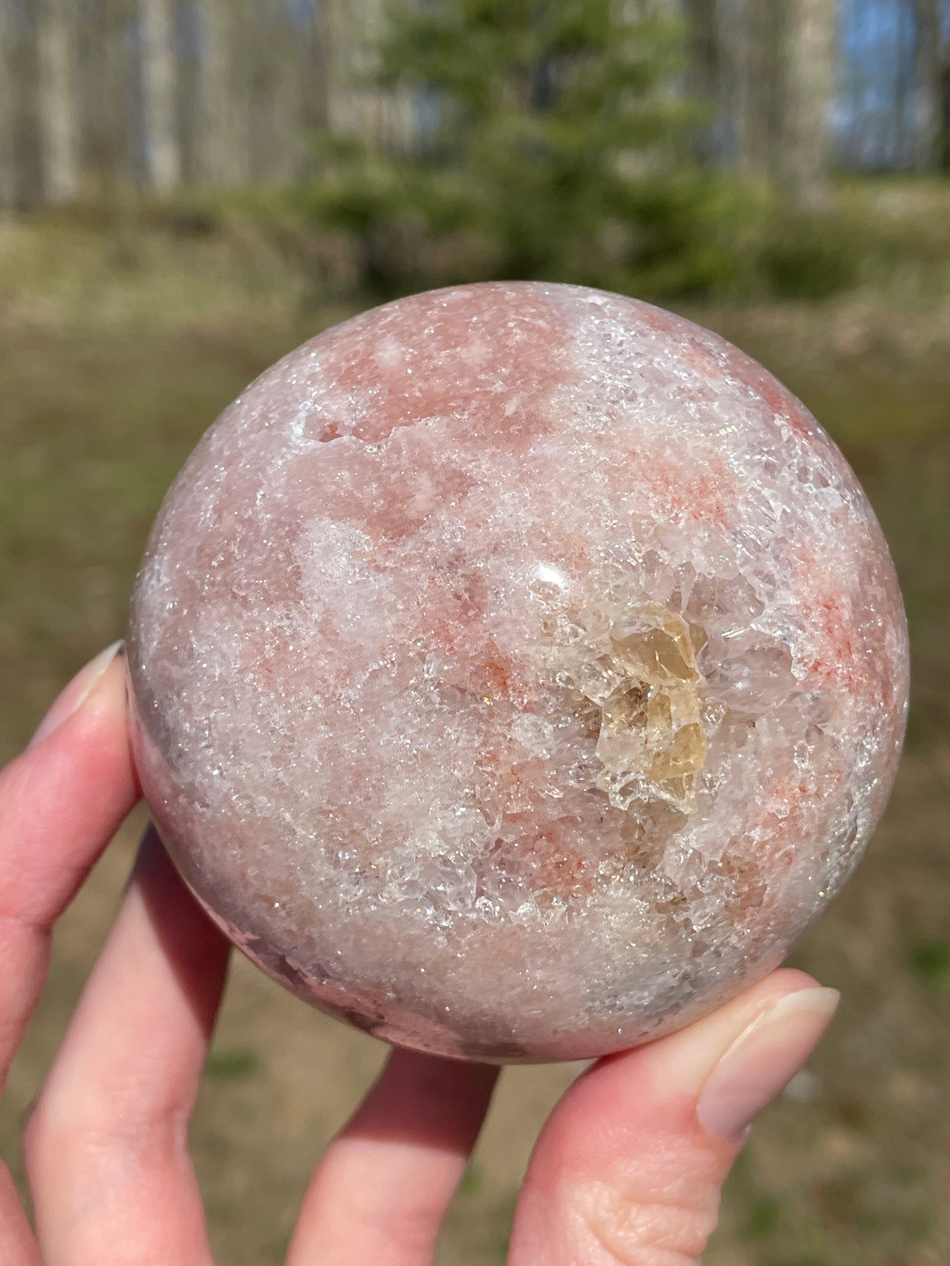 Pink Amethyst Sphere: Radiant crystal ball with delicate pink tones