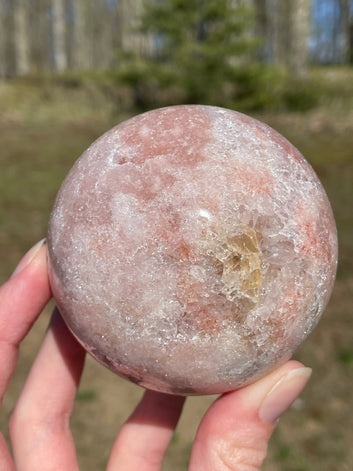 Pink Amethyst Sphere: Radiant crystal ball with delicate pink tones