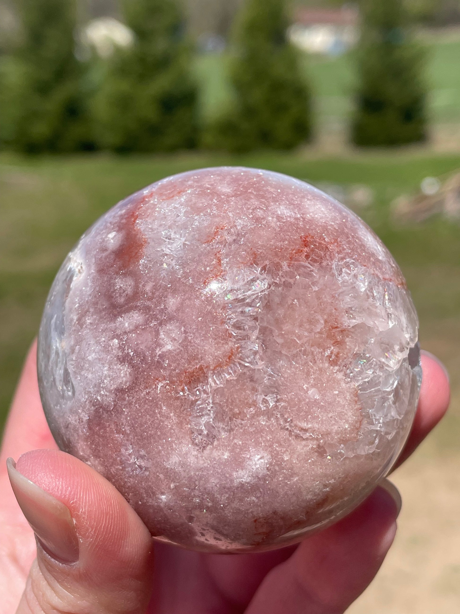 Pink Amethyst Sphere: Radiant crystal ball with delicate pink tones
