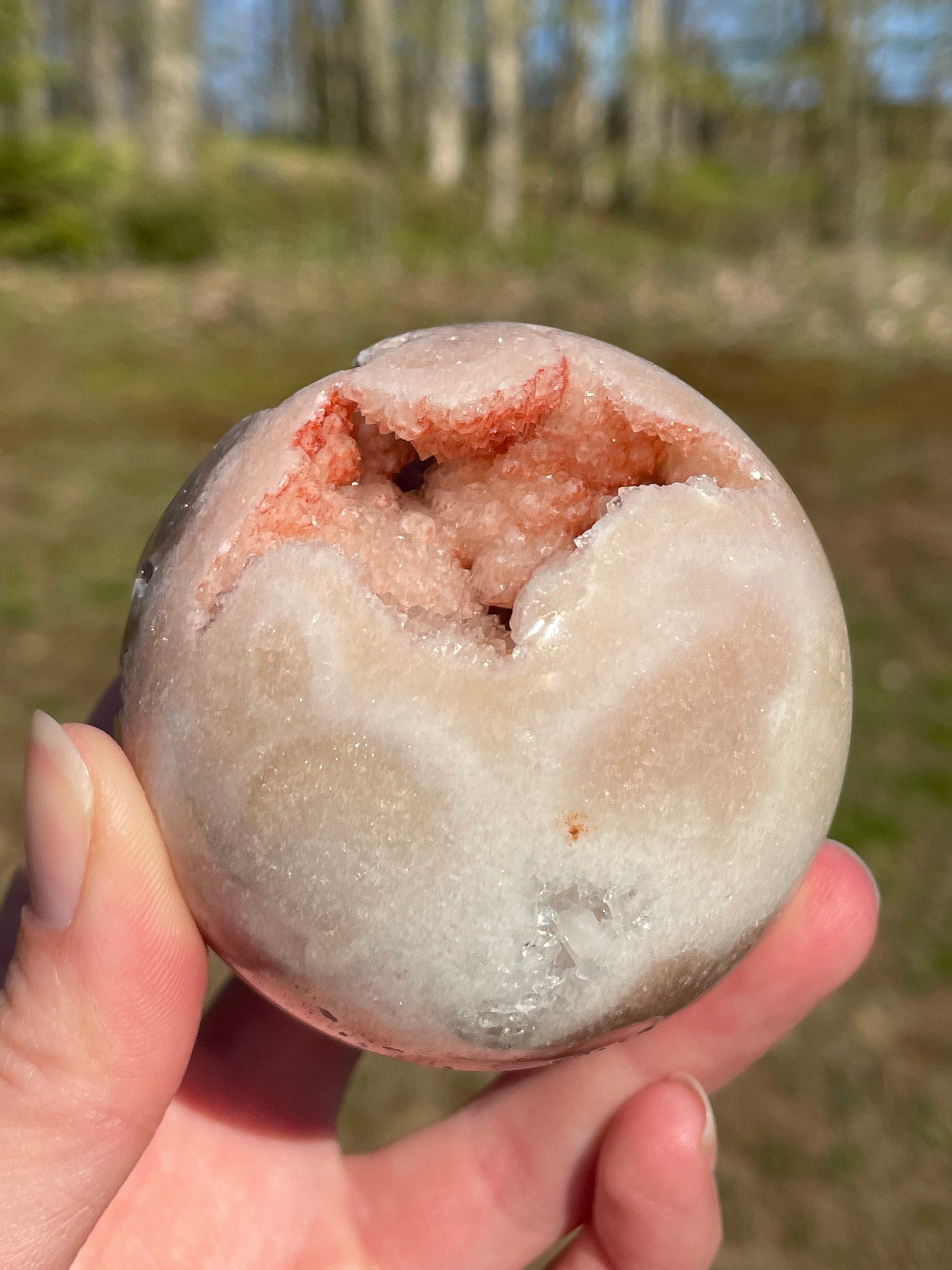 Pink Amethyst Sphere: Radiant crystal ball with delicate pink tones