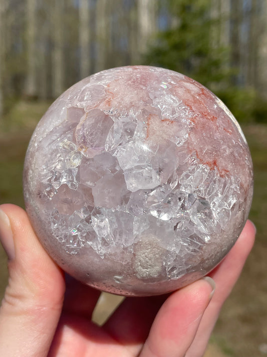 Pink Amethyst Sphere: Radiant crystal ball with delicate pink tones
