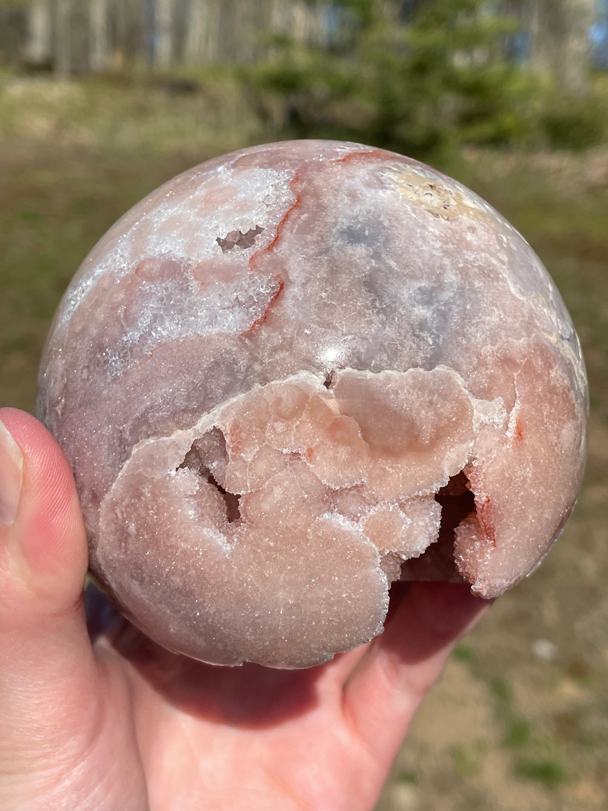 Pink Amethyst Sphere: Radiant crystal ball with delicate pink tones