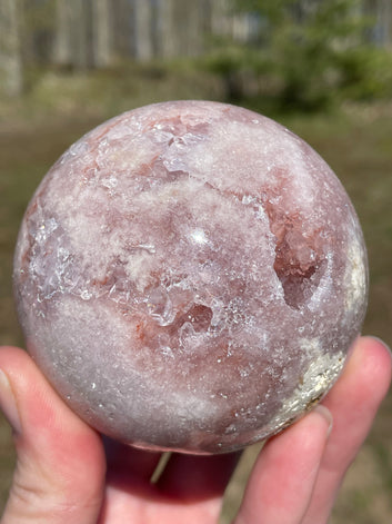 Pink Amethyst Sphere: Radiant crystal ball with delicate pink tones