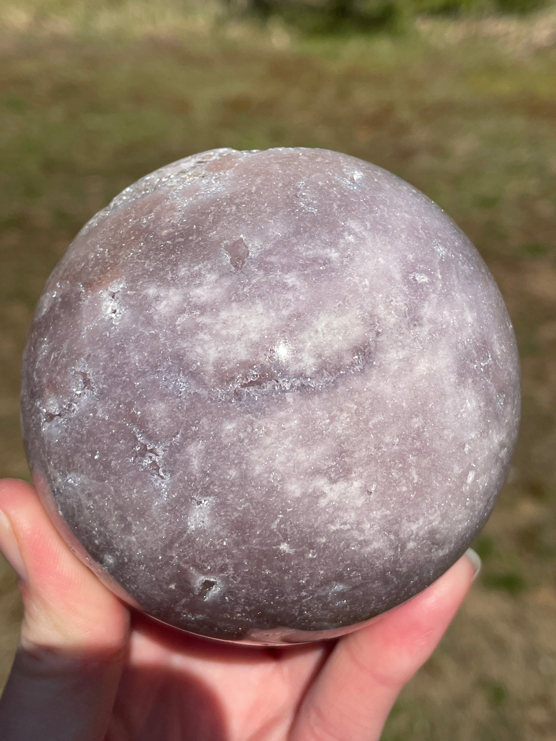 Pink Amethyst Sphere: Radiant crystal ball with delicate pink tones