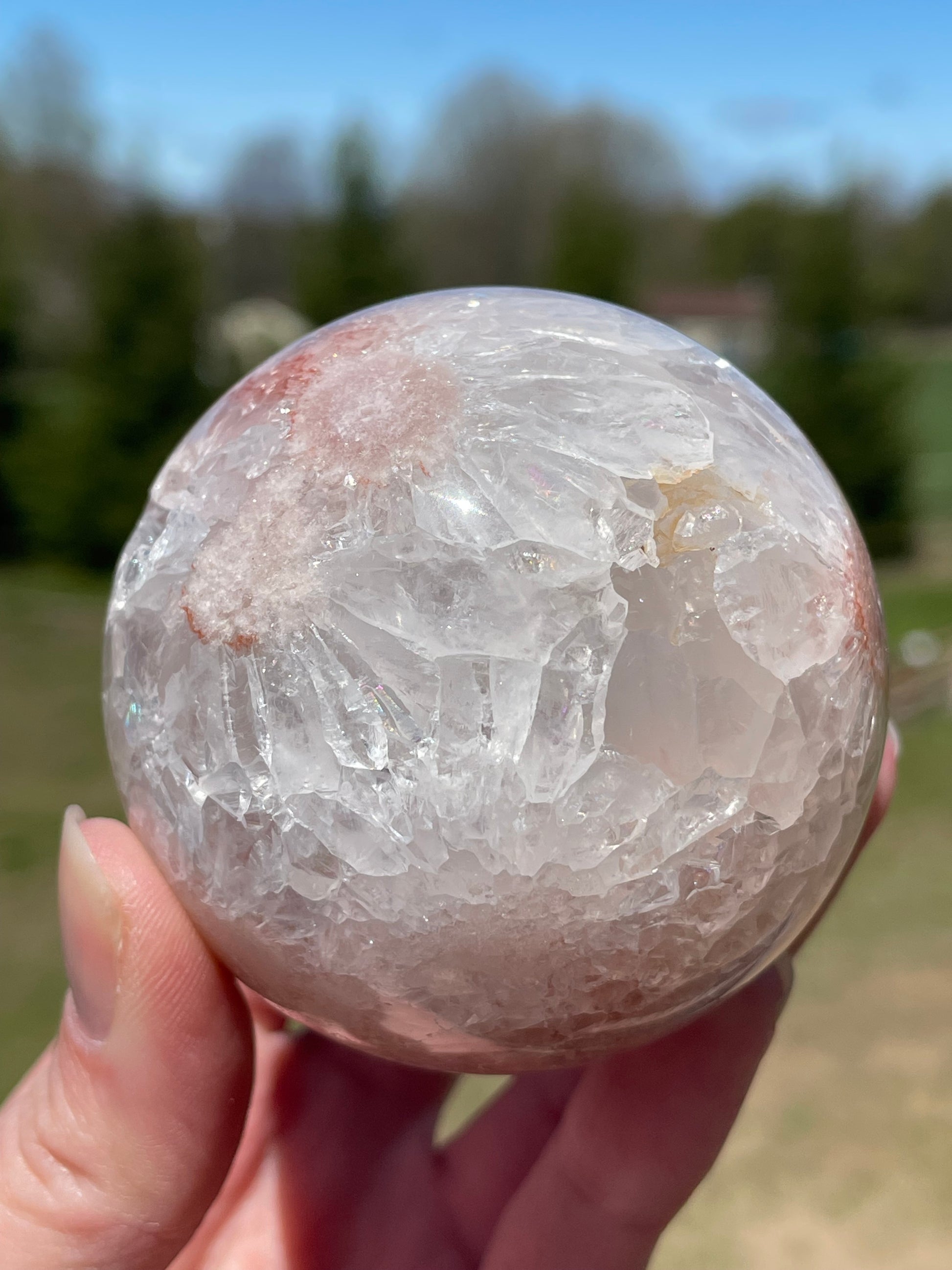 Pink Amethyst Sphere: Radiant crystal ball with delicate pink tones