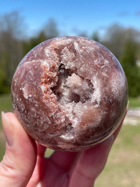 Pink Amethyst Sphere: Radiant crystal ball with delicate pink tones