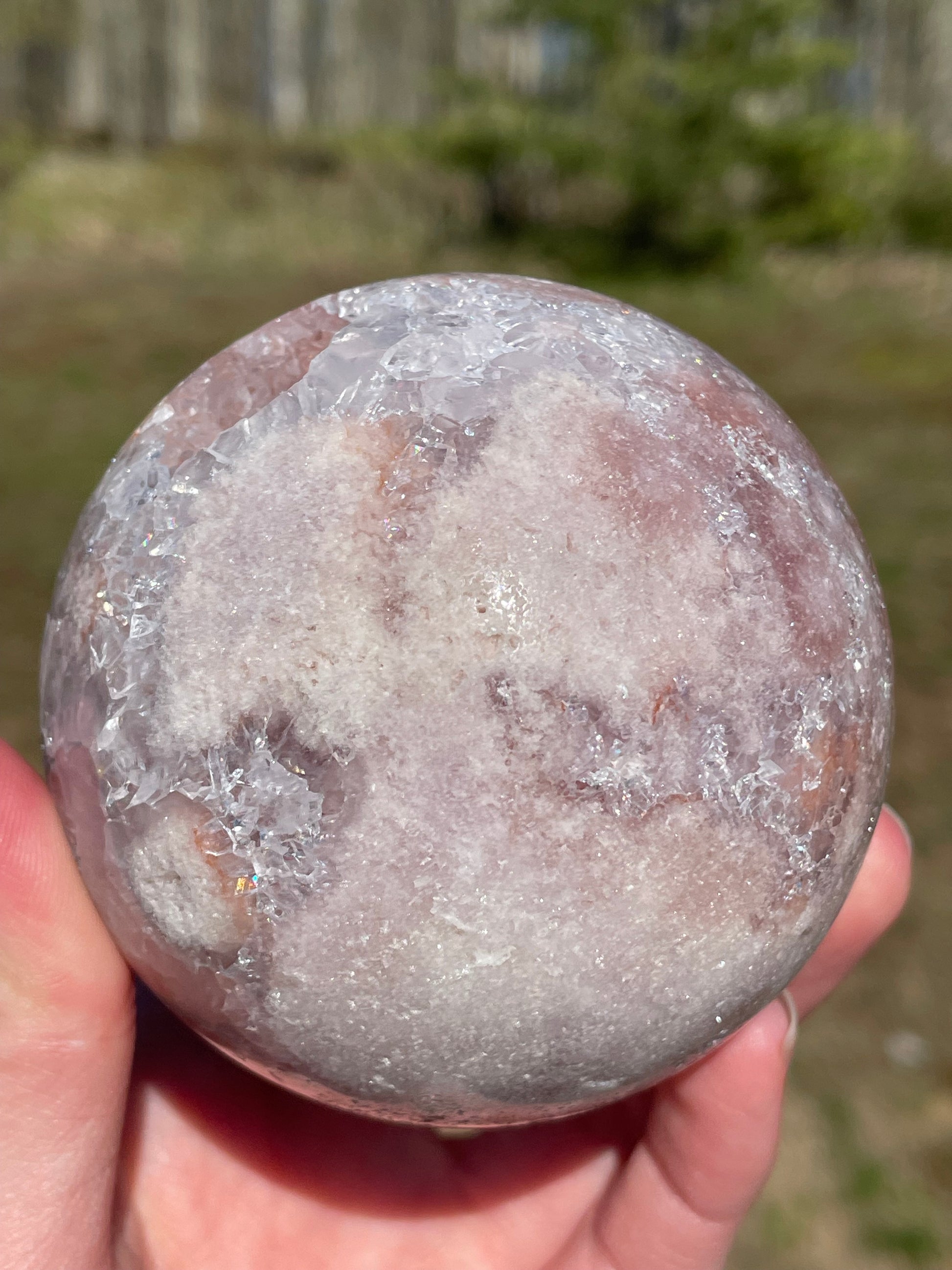 Pink Amethyst Sphere: Radiant crystal ball with delicate pink tones