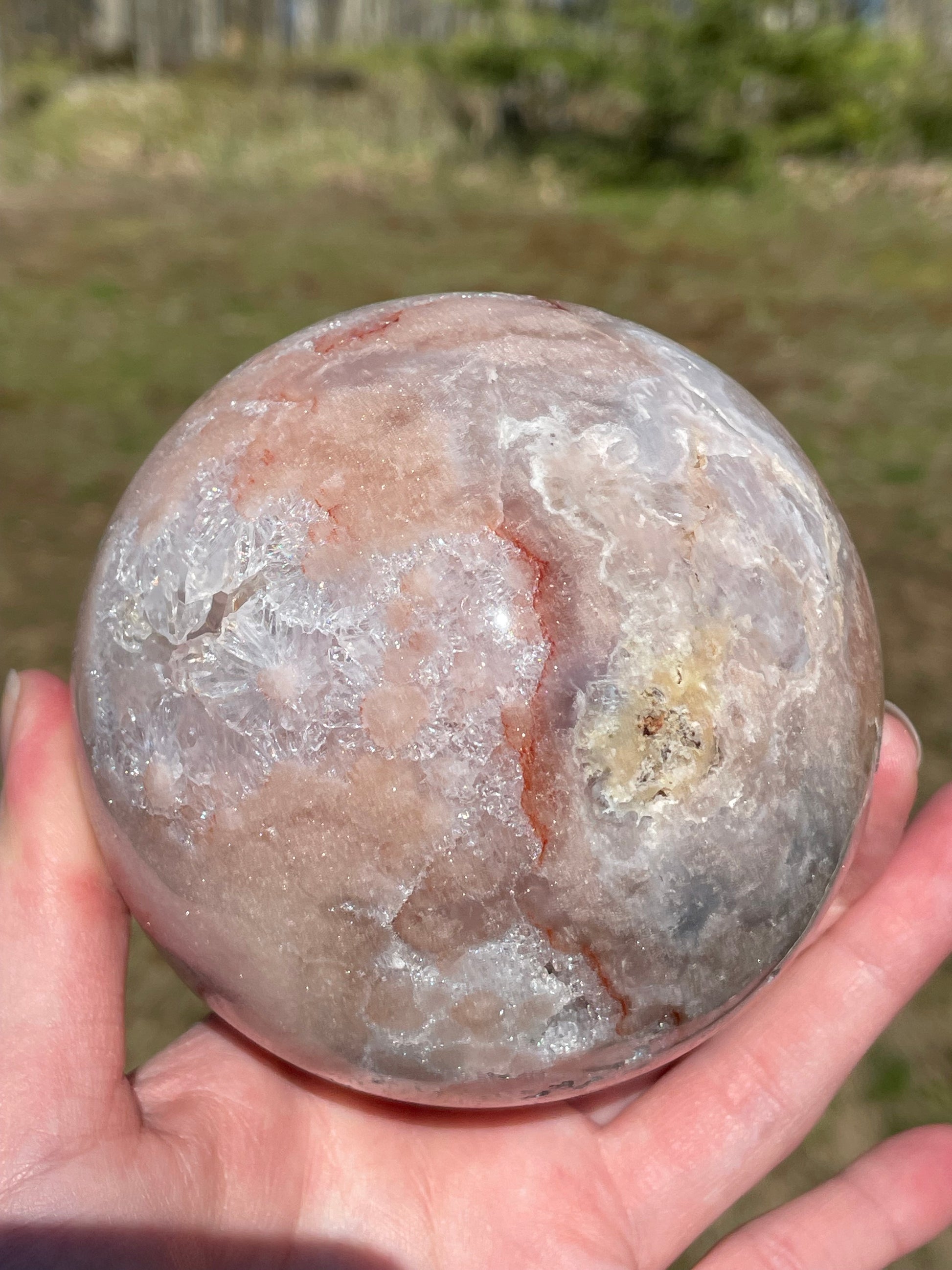 Pink Amethyst Sphere: Radiant crystal ball with delicate pink tones