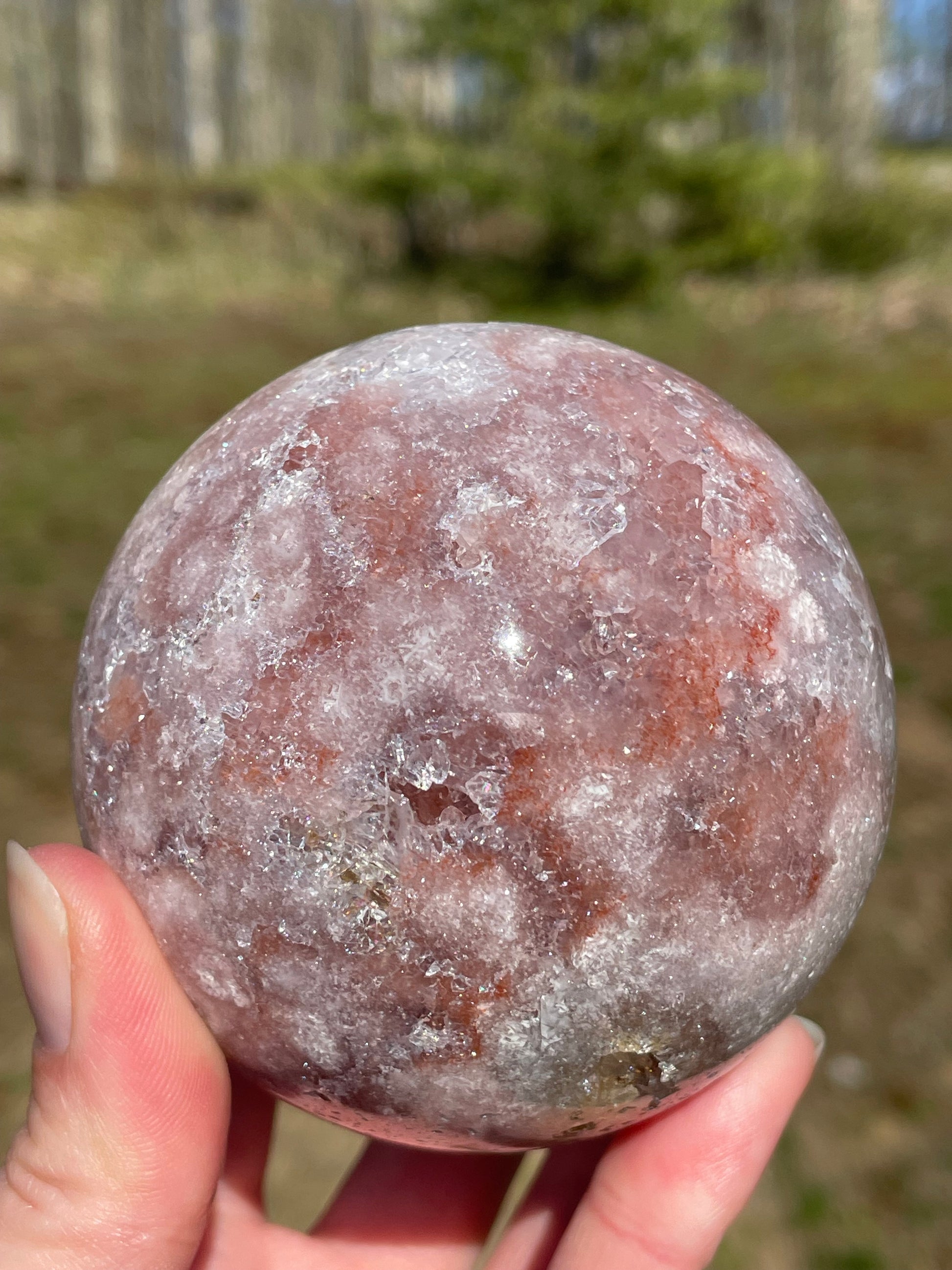 Pink Amethyst Sphere: Radiant crystal ball with delicate pink tones