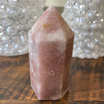 Pink Amethyst druzy tower, showcasing delicate crystalline formations in a soothing hue for a truly enchanting natural beauty.