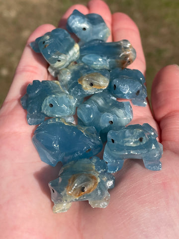 Lemurian Aquatine Calcite Mini Frog Carving