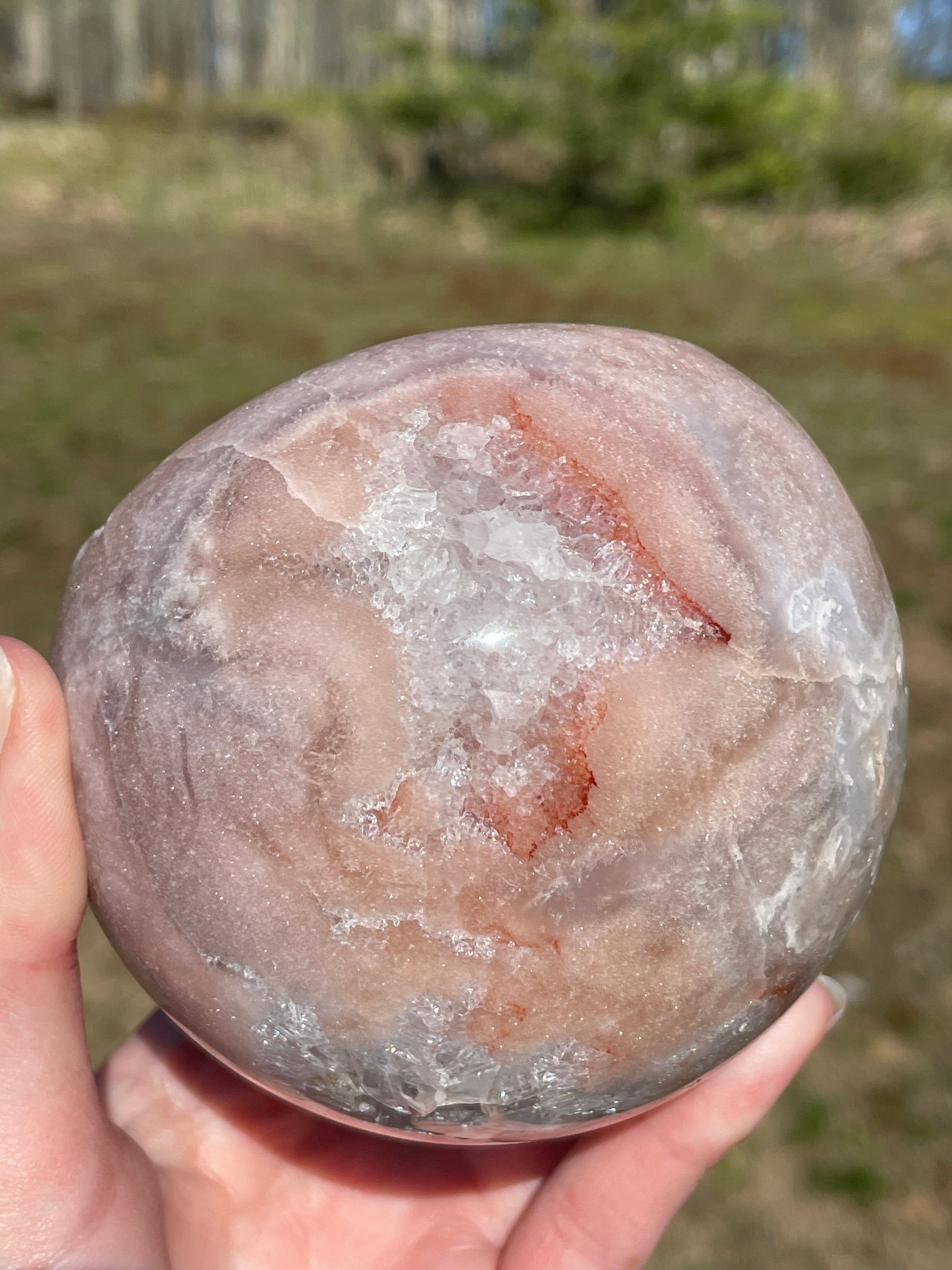 Pink Amethyst Sphere: Radiant crystal ball with delicate pink tones