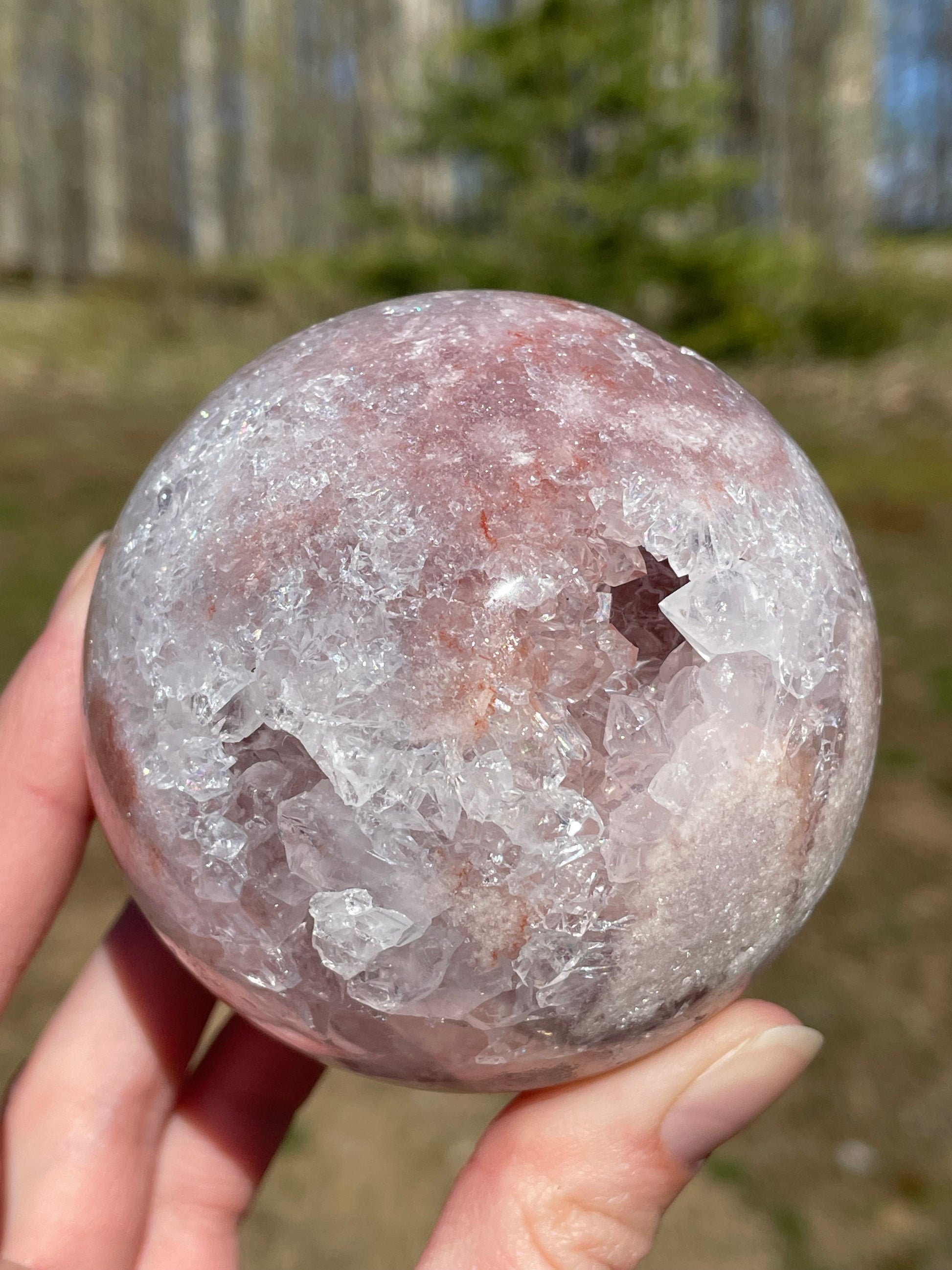 Pink Amethyst Sphere: Radiant crystal ball with delicate pink tones