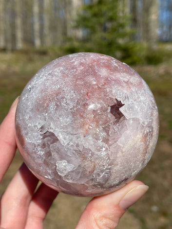 Pink Amethyst Sphere: Radiant crystal ball with delicate pink tones