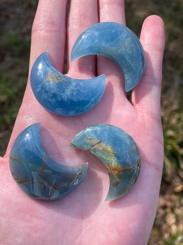 Lemurian Aquatine Calcite Moon (Flat Back)