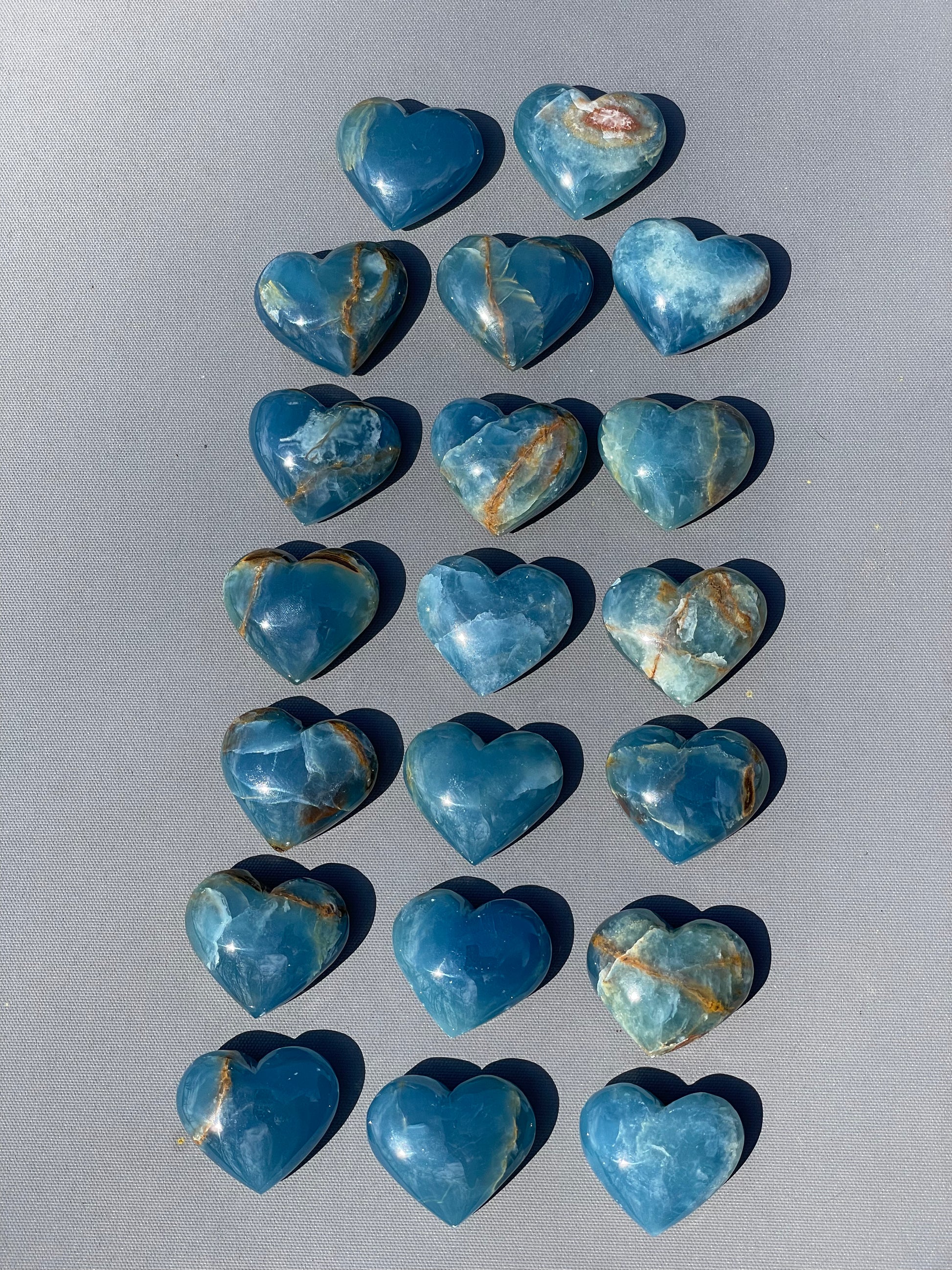 Lemurian Calcite gemstones - hearts, moons, frogs - smooth, pastel hues