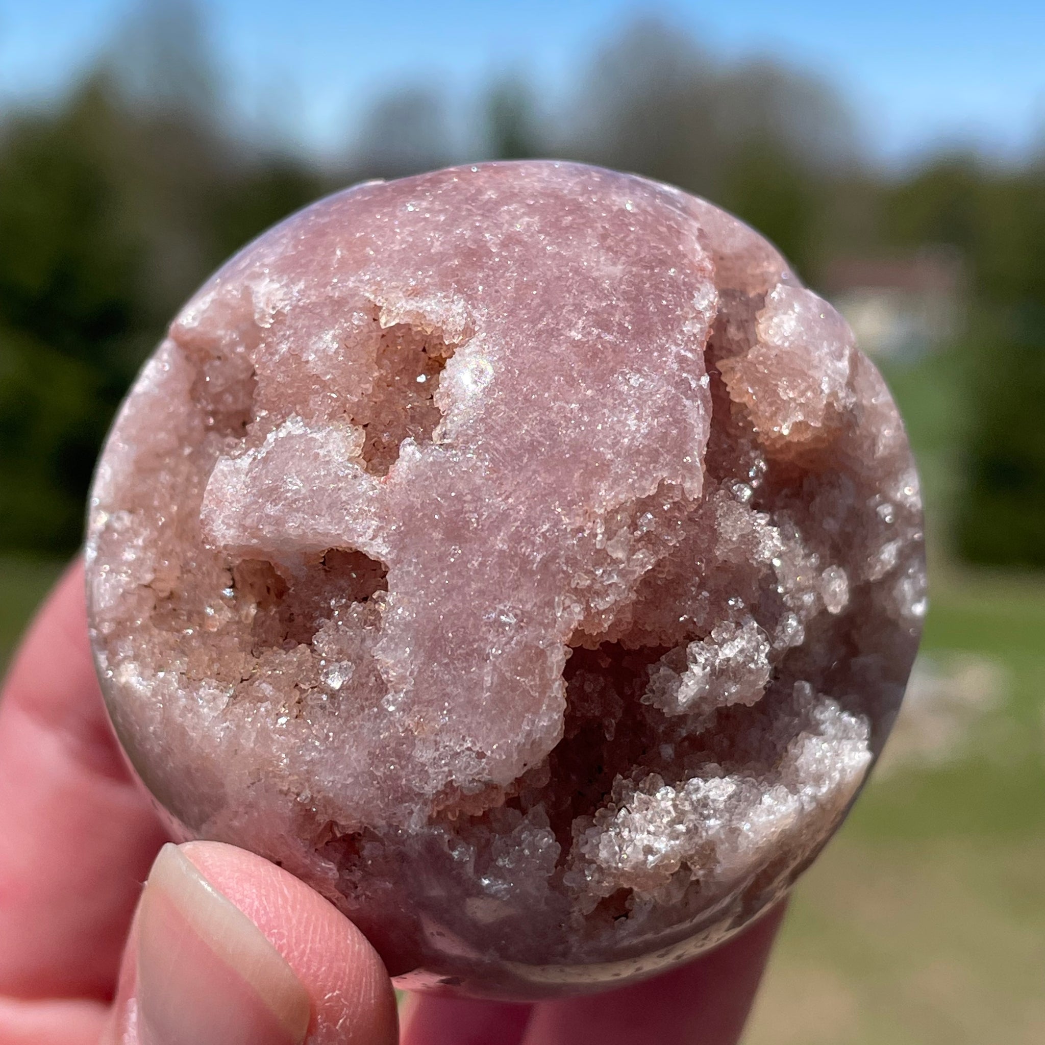 Pink Amethyst Sphere: Radiant crystal ball with delicate pink tones