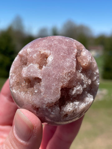 Pink Amethyst Sphere: Radiant crystal ball with delicate pink tones