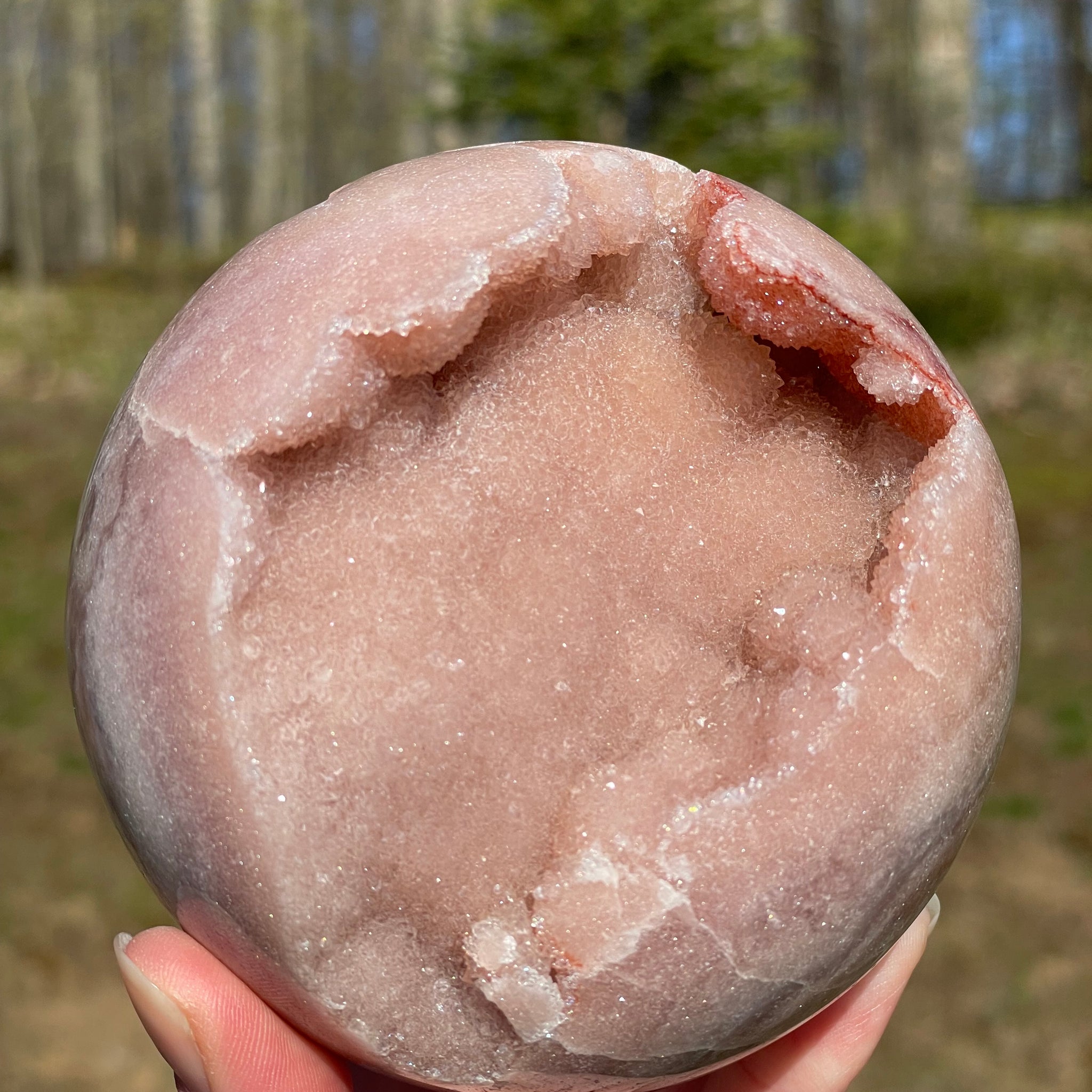 Pink Amethyst Sphere: Radiant crystal ball with delicate pink tones