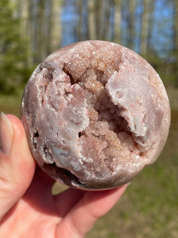 Pink Amethyst Sphere: Radiant crystal ball with delicate pink tones