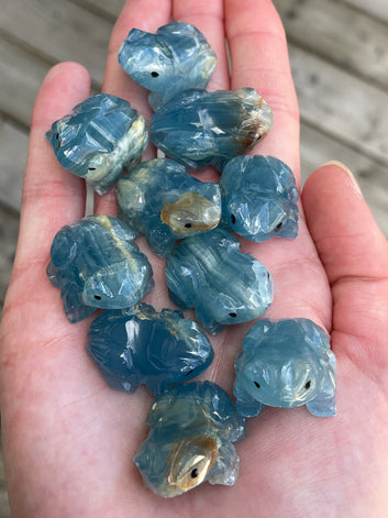 Lemurian Aquatine Calcite Mini Frog Carving