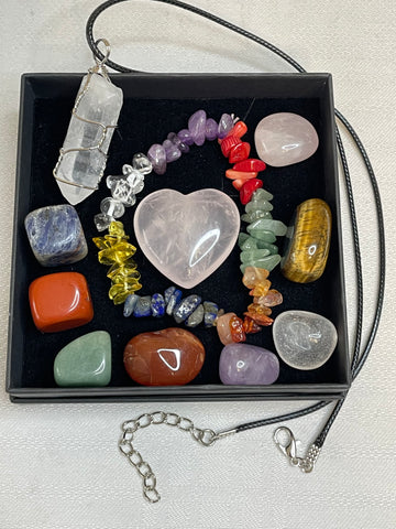 Chakra sets- a harmonious collection of crystals in vibrant colors, aligning with the body's energy centers to promote balance and well-being.