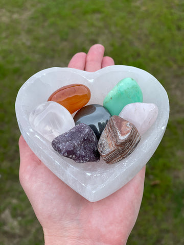 Chakra Set with Selenite Heart Bowl
