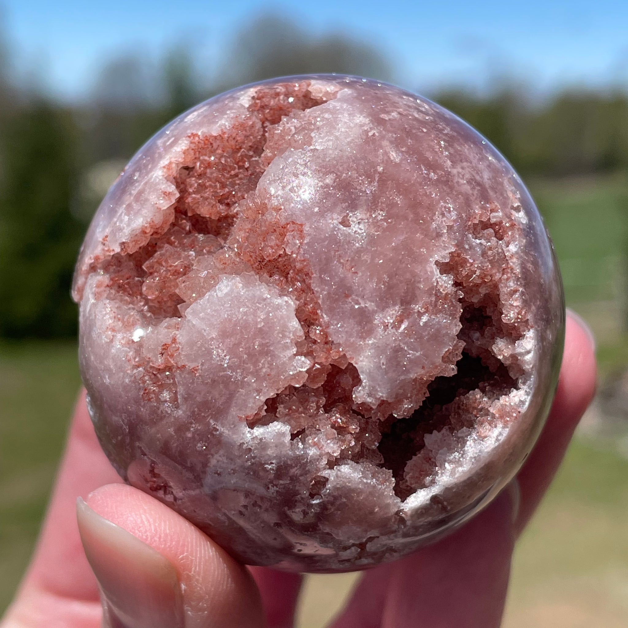 Pink Amethyst Sphere: Radiant crystal ball with delicate pink tones