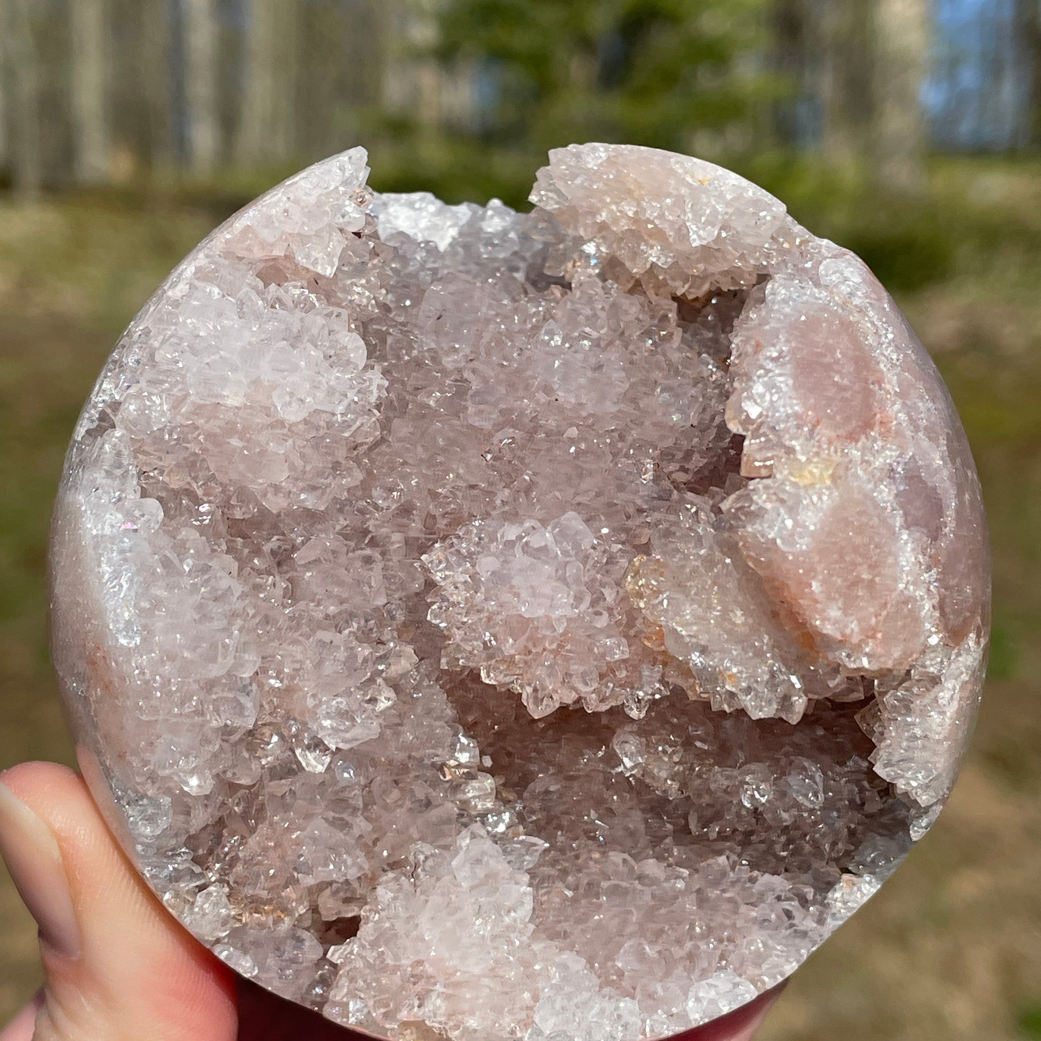 Pink Amethyst Sphere: Radiant crystal ball with delicate pink tones