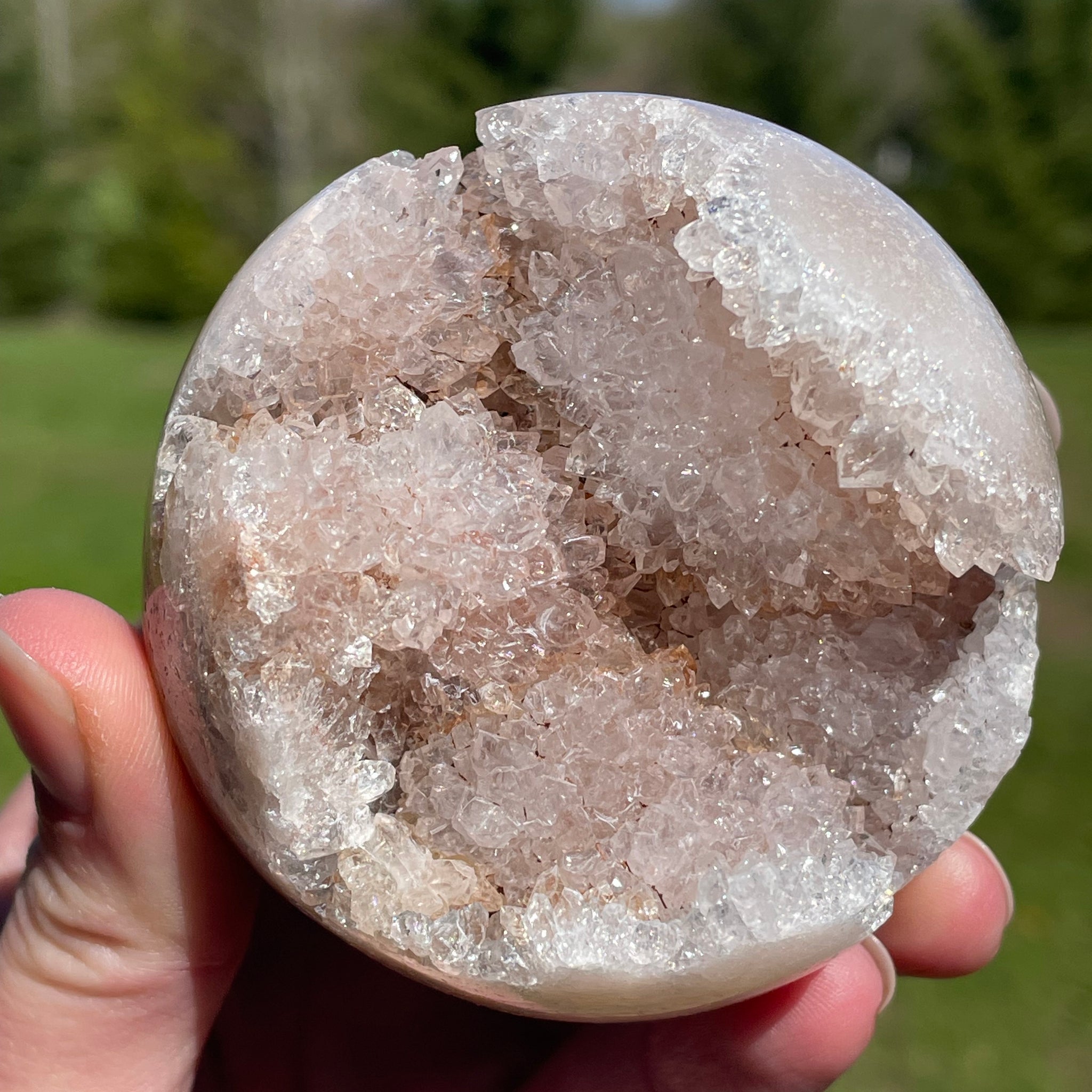 Pink Amethyst Sphere: Radiant crystal ball with delicate pink tones