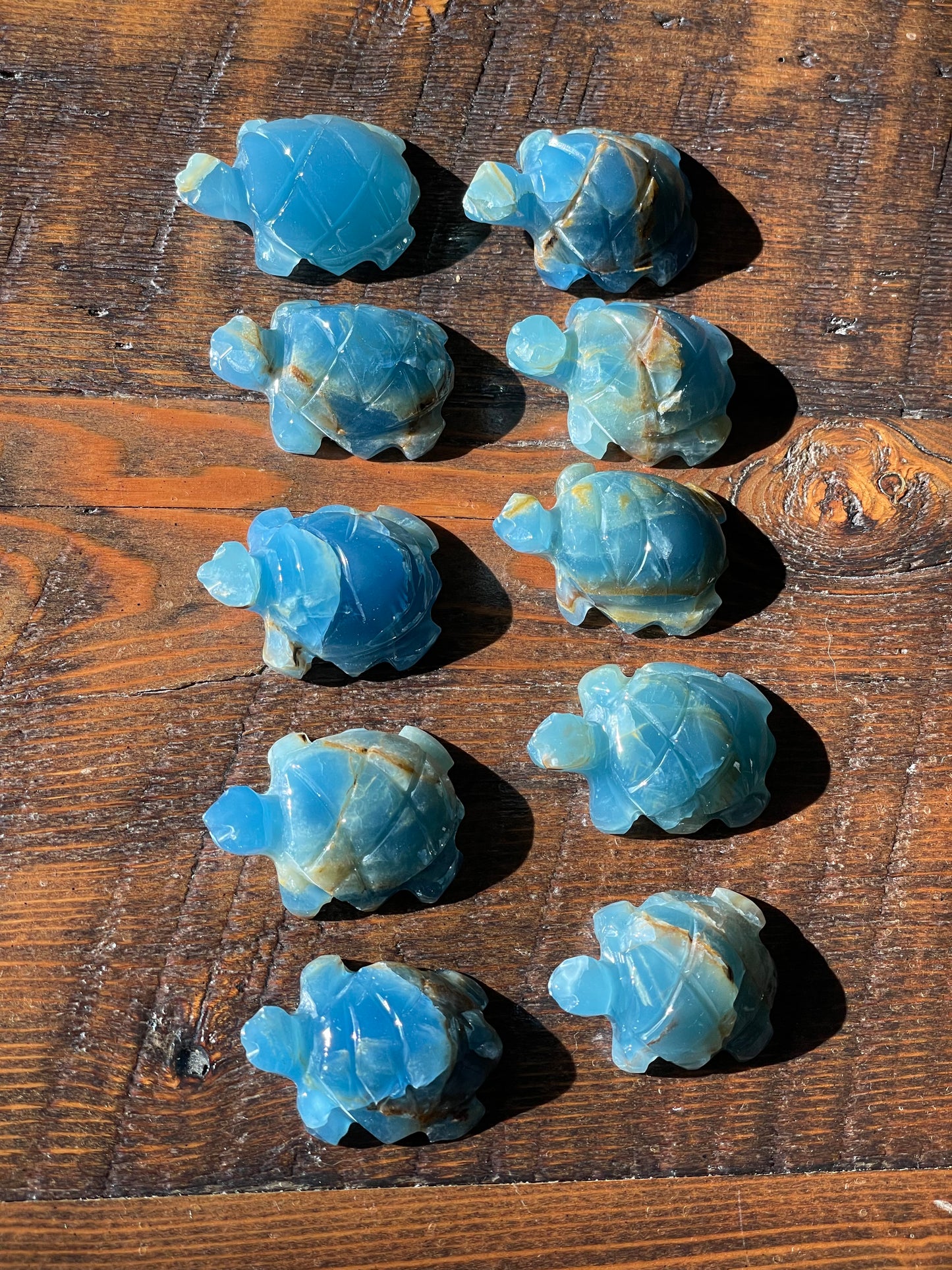 Lemurian Aquatine Calcite Turtle Carving