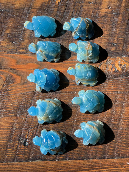 Lemurian Aquatine Calcite Turtle Carving