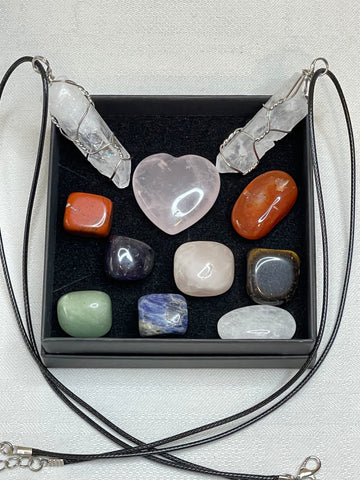 Chakra sets- a harmonious collection of crystals in vibrant colors, aligning with the body's energy centers to promote balance and well-being.