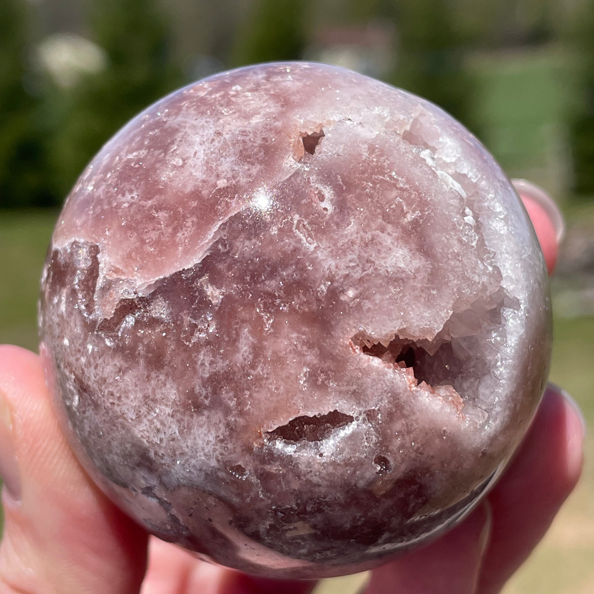 Pink Amethyst Sphere: Radiant crystal ball with delicate pink tones