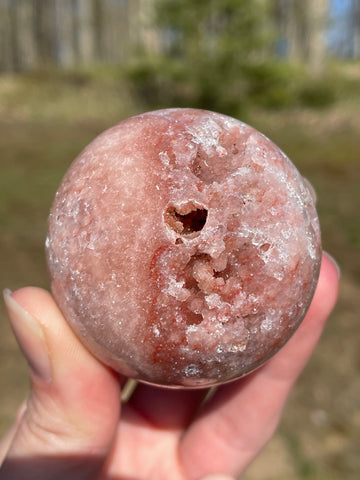 Pink Amethyst Sphere: Radiant crystal ball with delicate pink tones