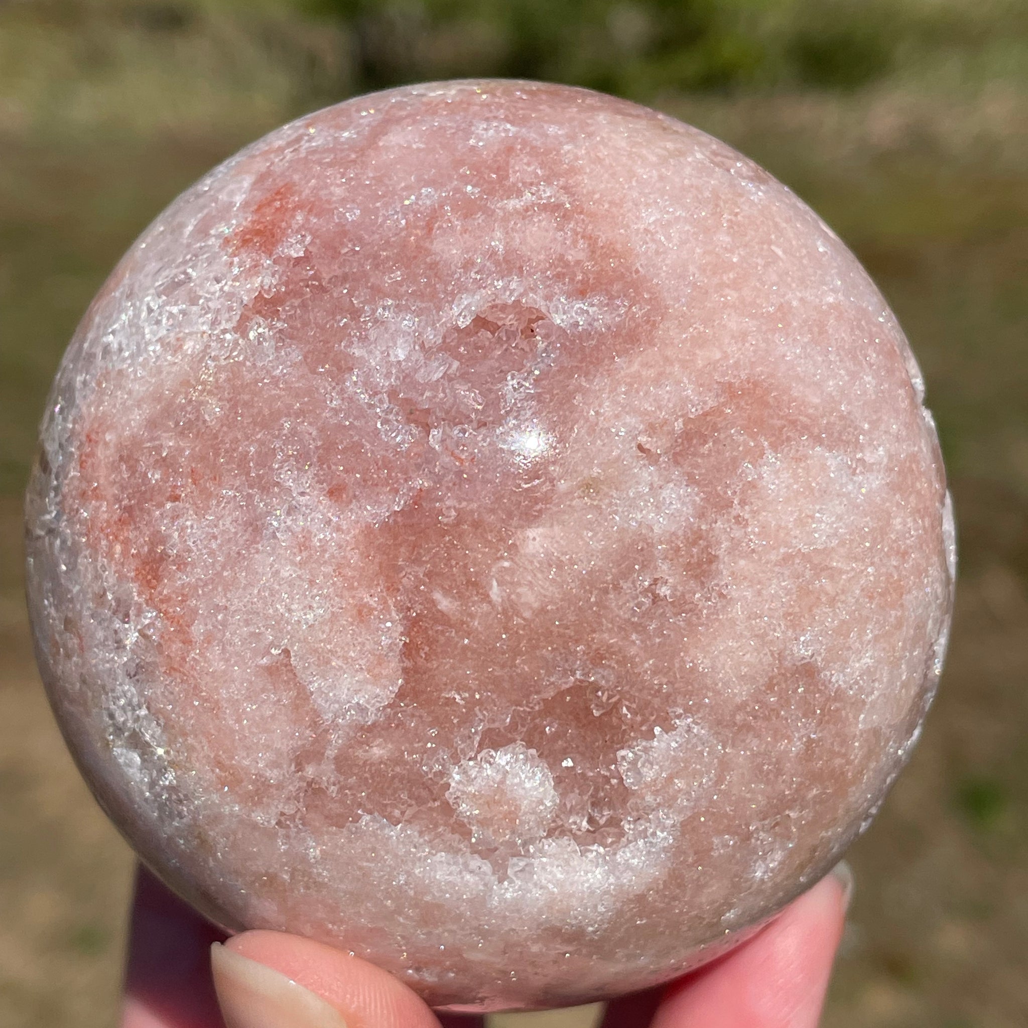 Pink Amethyst Sphere: Radiant crystal ball with delicate pink tones