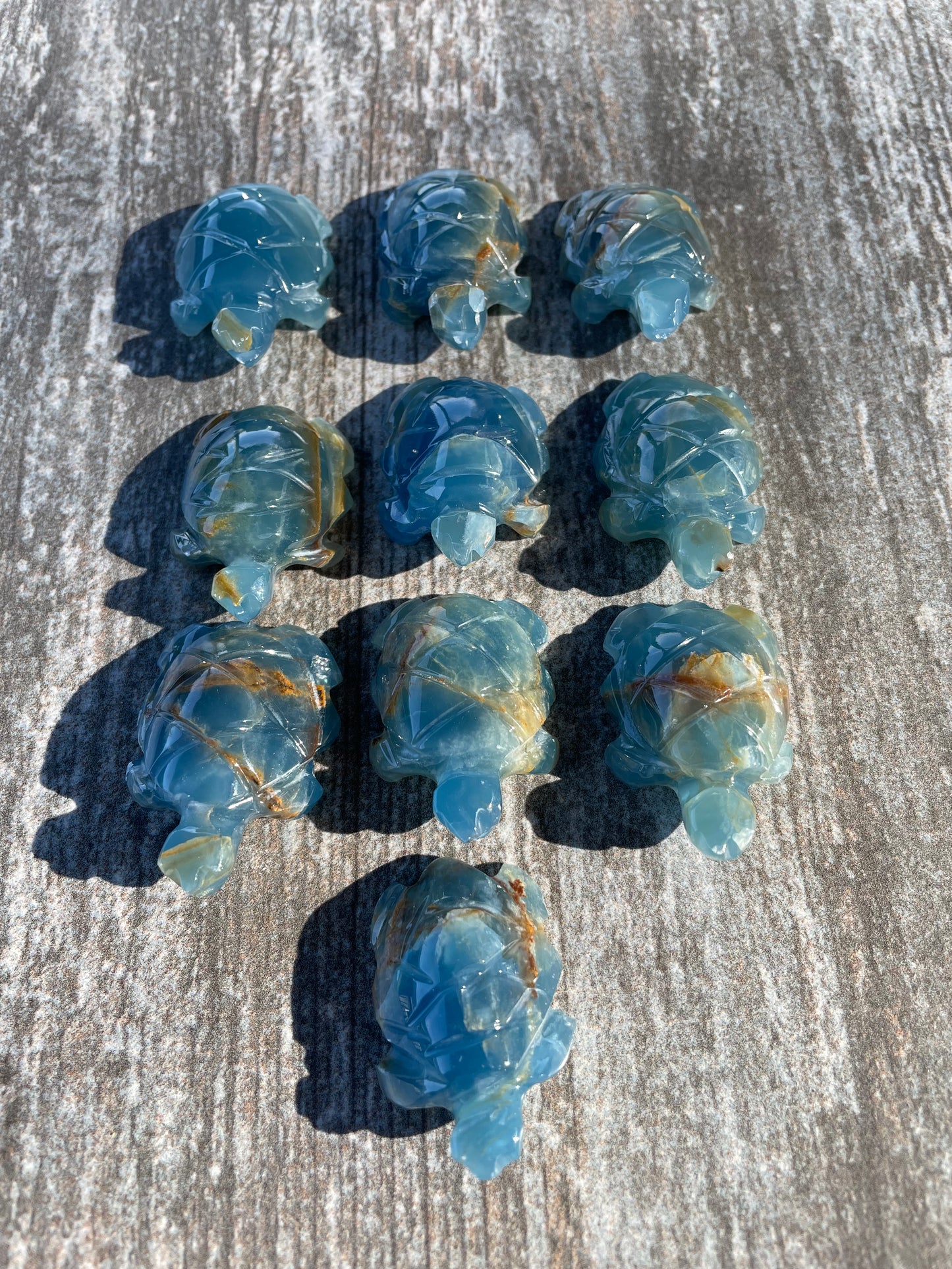 Lemurian Aquatine Calcite Turtle Carving