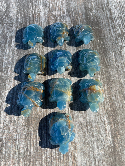 Lemurian Aquatine Calcite Turtle Carving