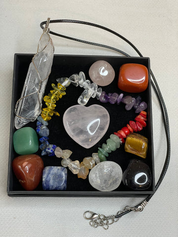 Chakra sets- a harmonious collection of crystals in vibrant colors, aligning with the body's energy centers to promote balance and well-being.
