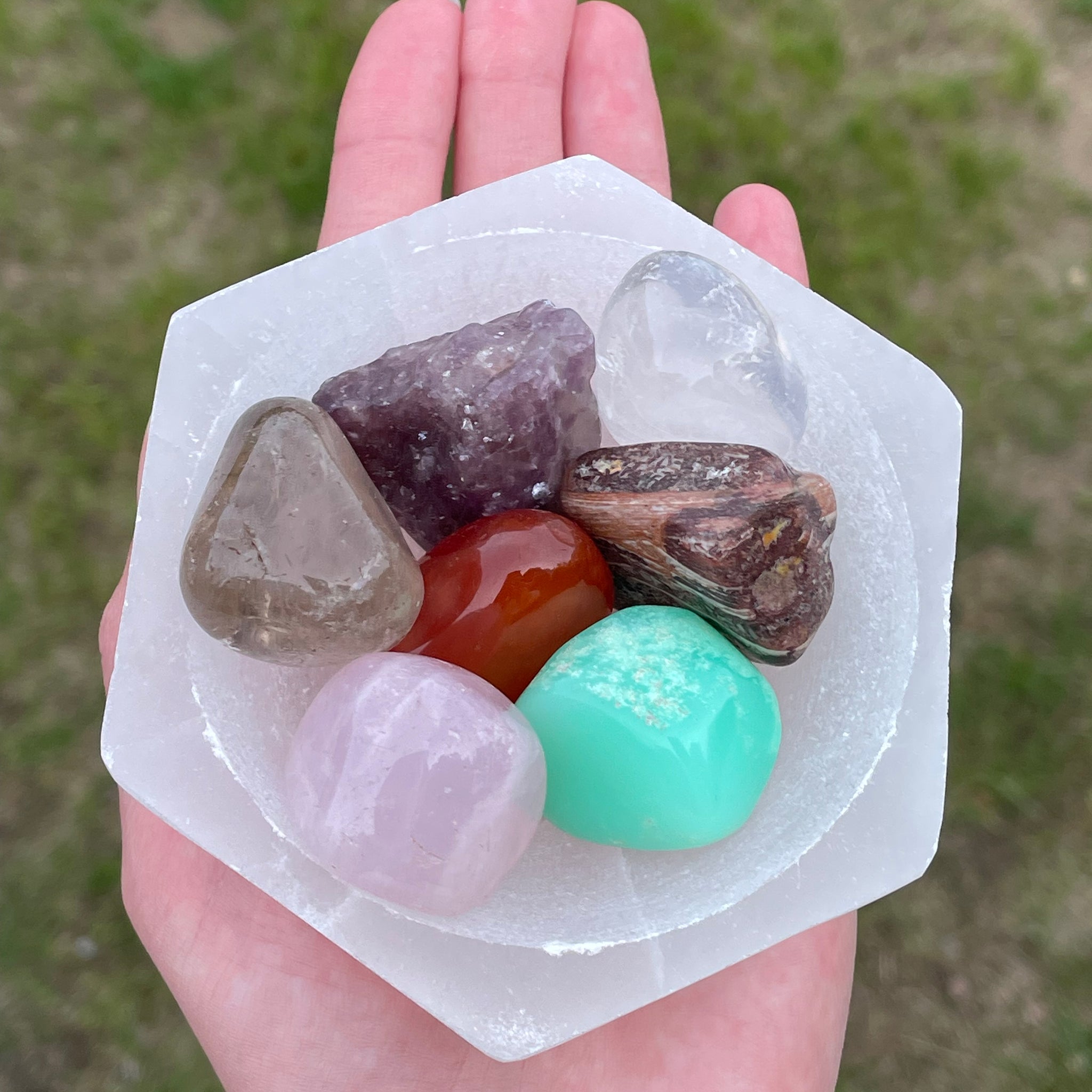 Chakra Set with Selenite Hexagon Bowl