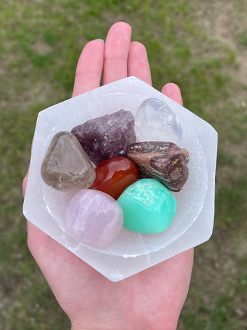 Chakra Set with Selenite Hexagon Bowl